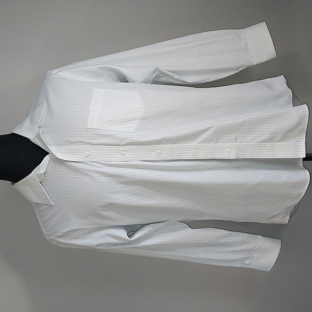 Barrington White Blue Striped Long Sleeve Button Up Dress Shirt Size 16 32/33